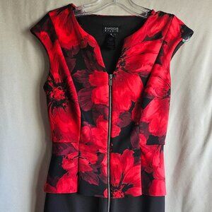Enfocus Studio size 4 dress. Red and black floral. Full zipper. Peplum.
